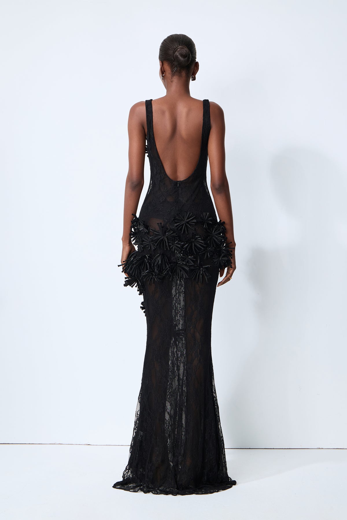 Floral Applique Lace Mermaid Gown - view 4