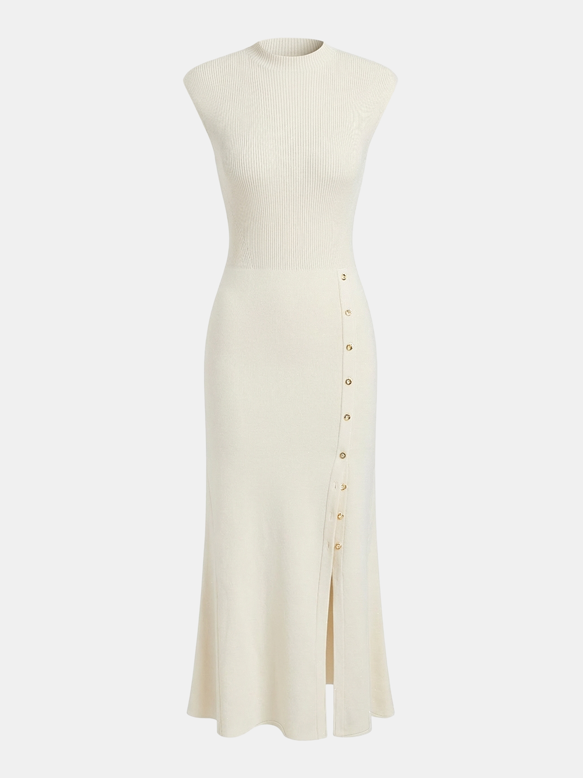 Rib knit maxi dress with cap sleeves and buttons - view 7