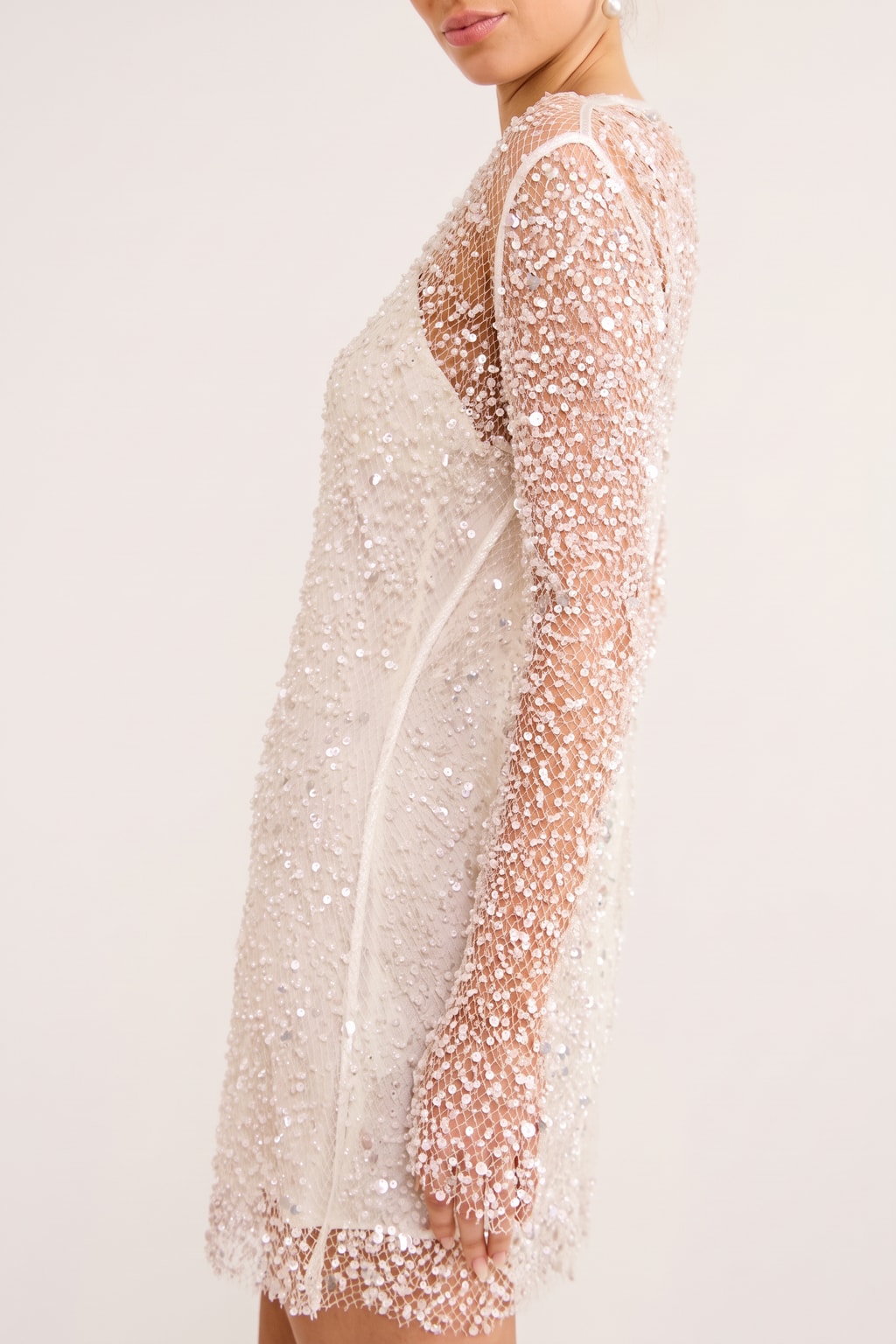 Sequin Embellished Mini Dress With Long Sleeves - 4