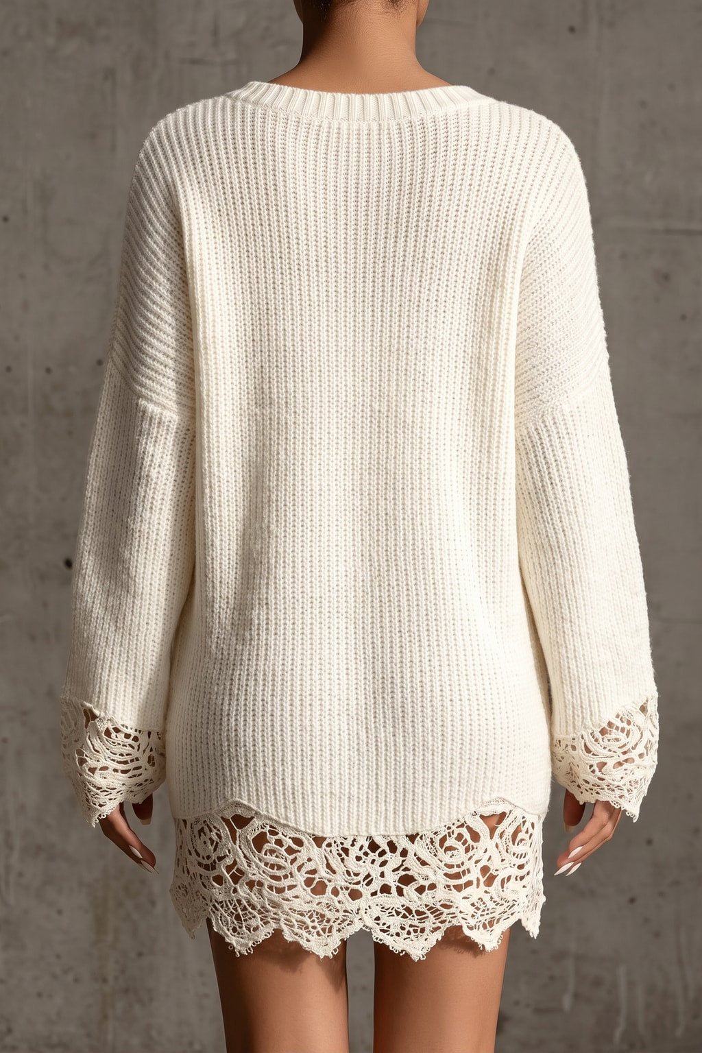 Crochet Lace Knit Sweater Dress Oversized V-Neck - 5