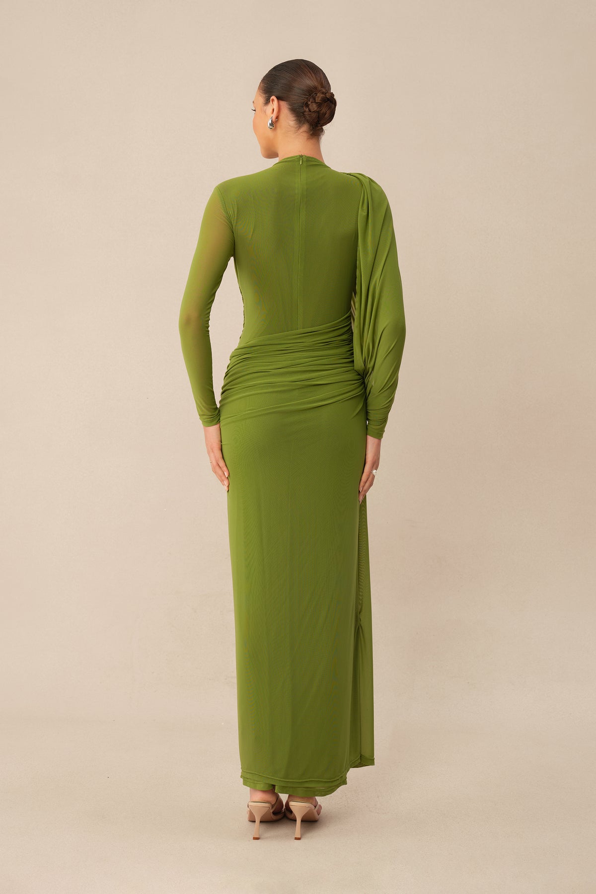High Neck Maxi Dress with Asymmetric Drape - view 4