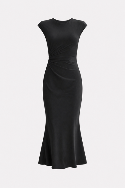 Satin ruched midi dress with cap sleeves - view 5