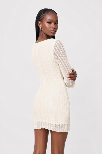Apricot Lace Mini Dress with Bell Sleeves - view 4