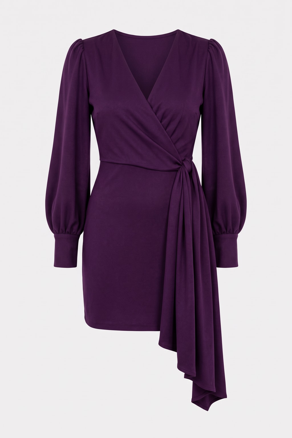 Wrap Mini Dress Long Sleeve V-Neck Tie Waist - 1