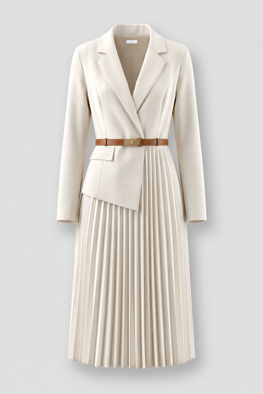 Woven Blazer & Patchwork Pleated Skirt Set - 1
