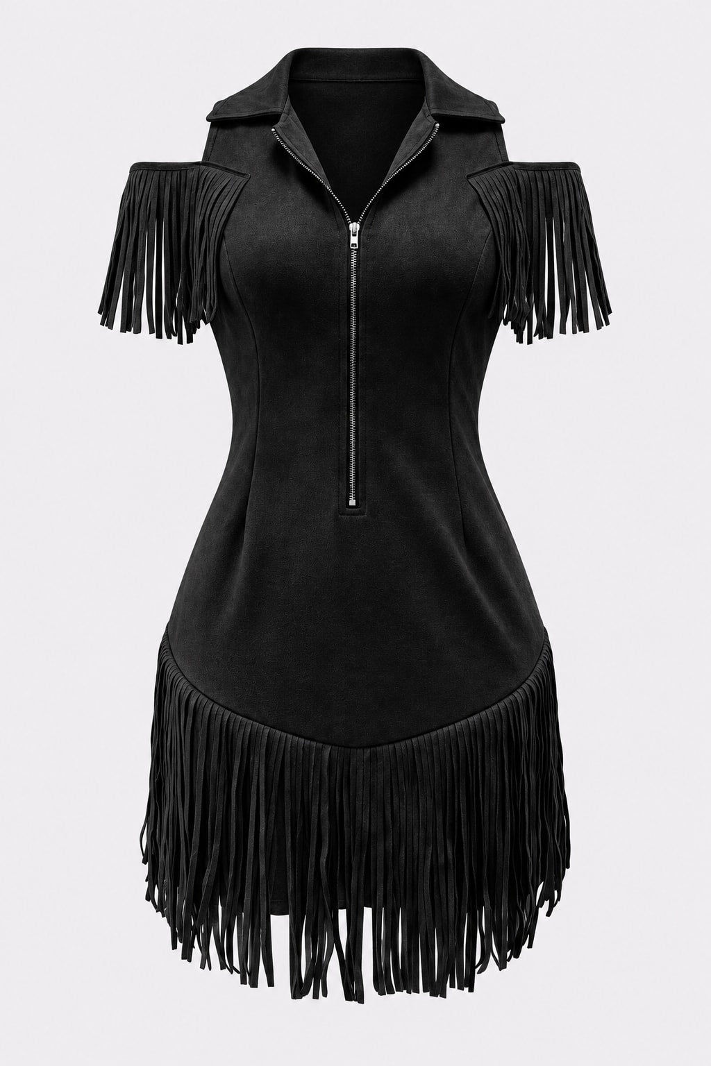 Faux Suede Dress Fringe Western Cowgirl Mini Dress - 1
