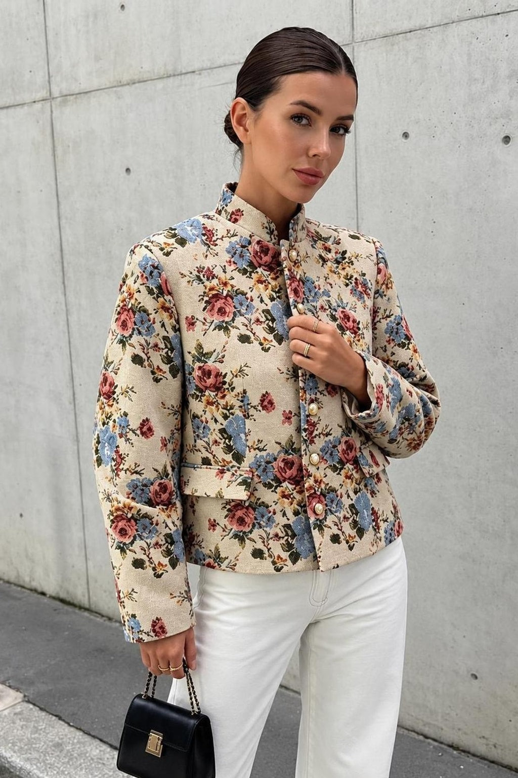 Polyester Floral Cropped Jacket - 2