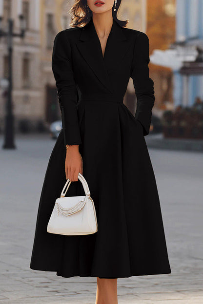 Lapel Midi Dress With Waist Pocket - view 4