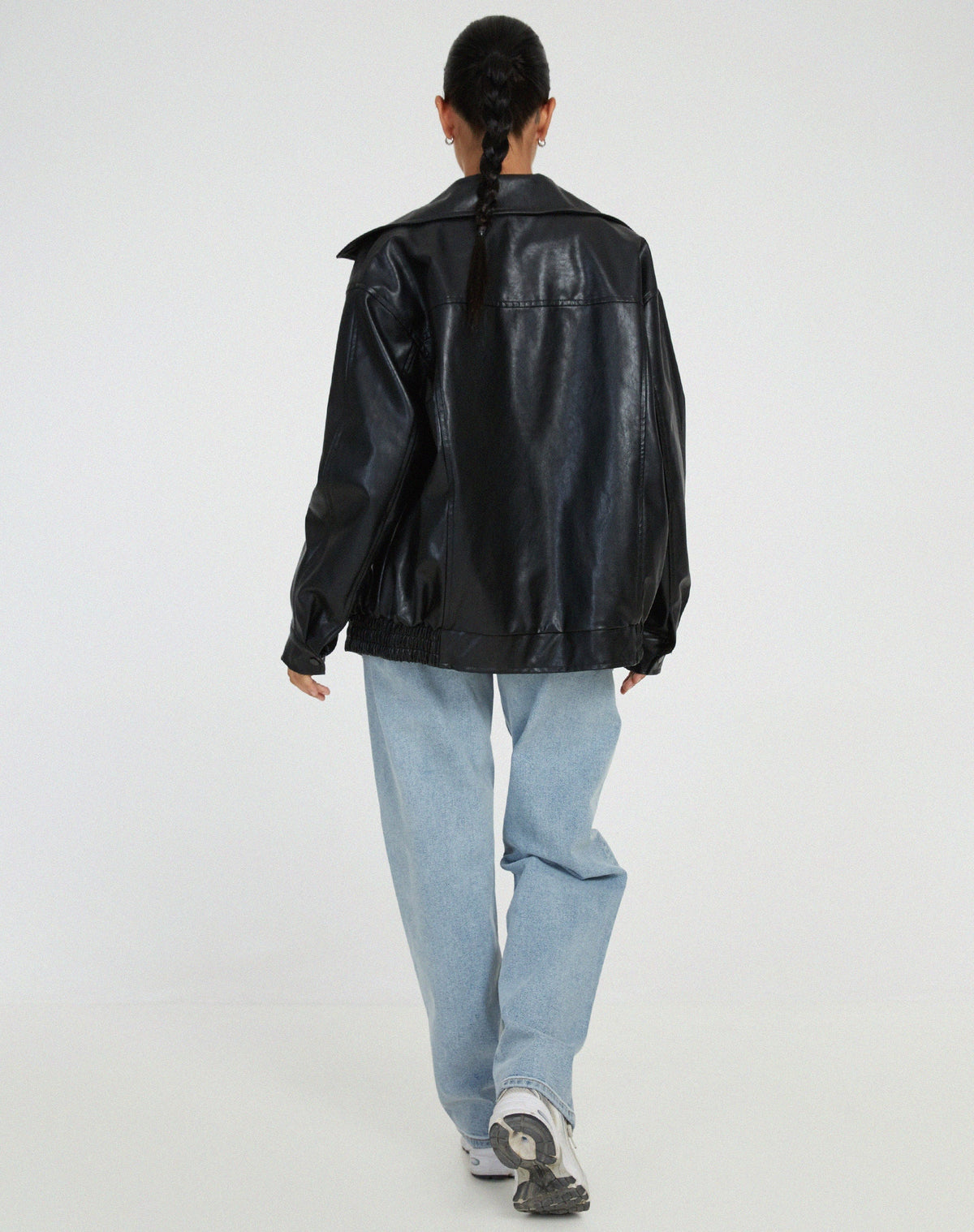 Oversized Collared Faux Leather Jacket - view 6