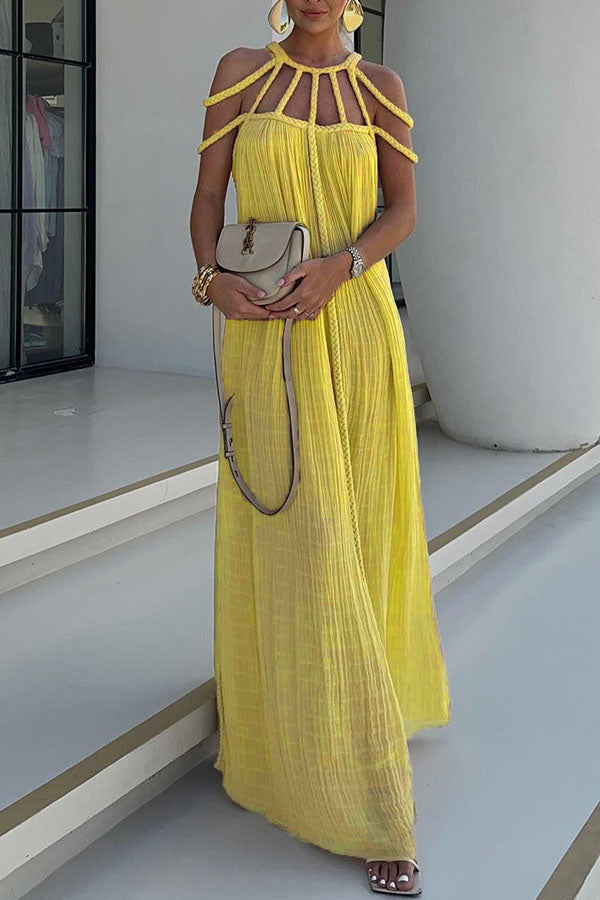Braided Back Linen Blend Maxi Dress - view 4