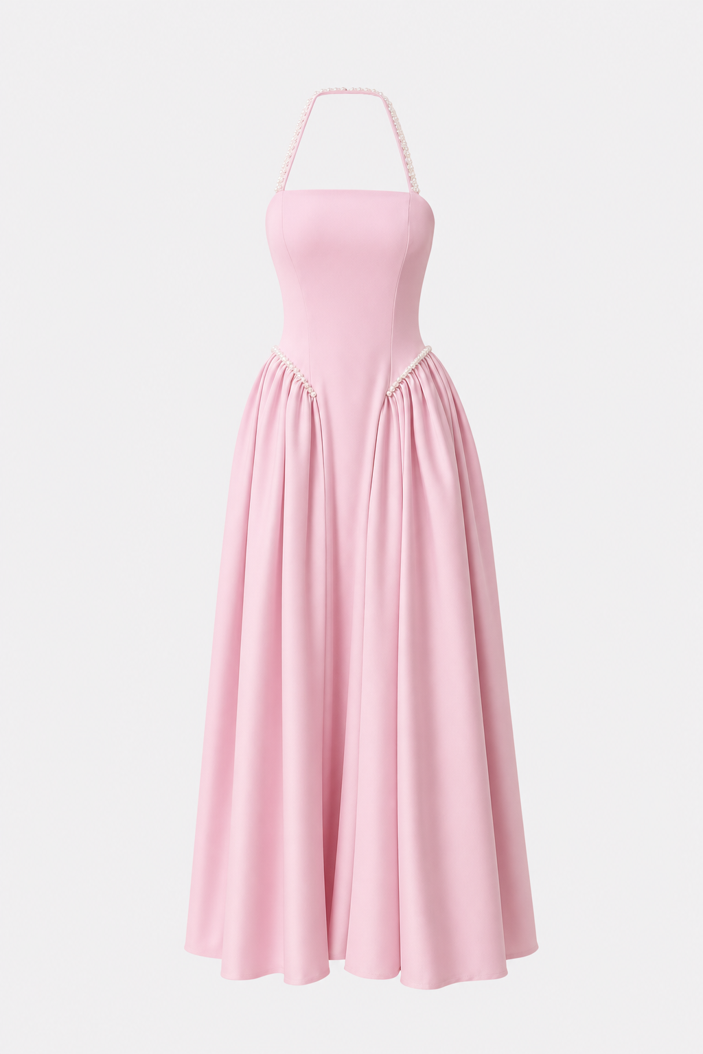 Pearl Halter Maxi Dress With Corset Bodice