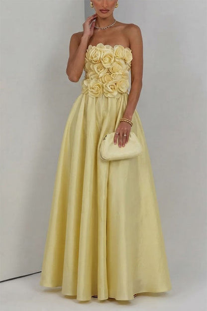 Off-Shoulder Rosette Midi Dress in Yellow - view 3