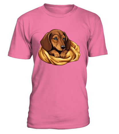 Cute Sleeping Dachshund Dog Official Sleeping T-Shirt - Pink Azalea