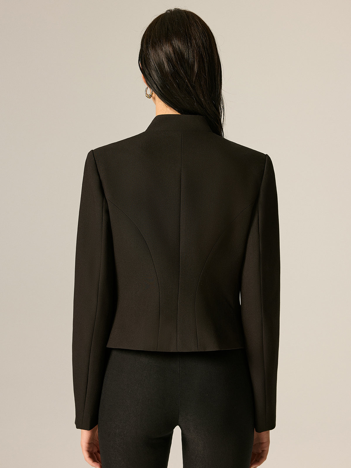 Black Mandarin Collar Blazer, Lined - view 4