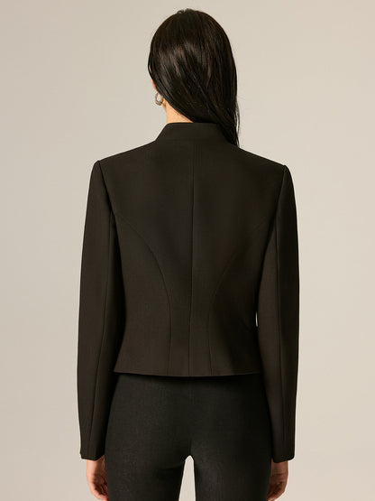 Black Mandarin Collar Blazer, Lined - view 4