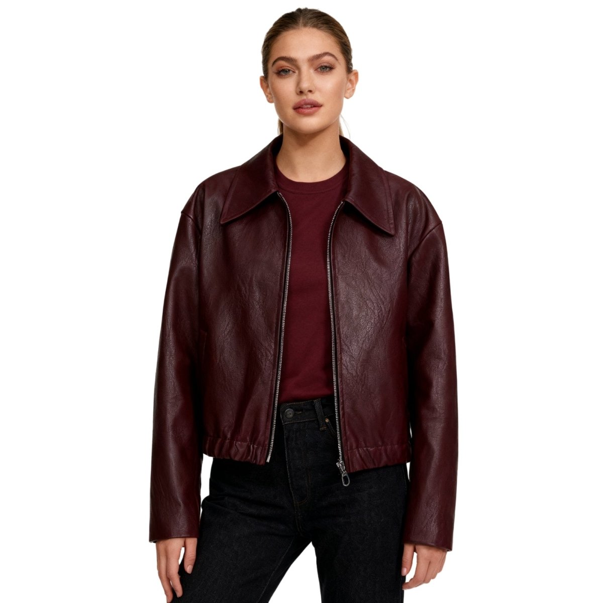 Oversized Cropped Leather Jacket - view 6