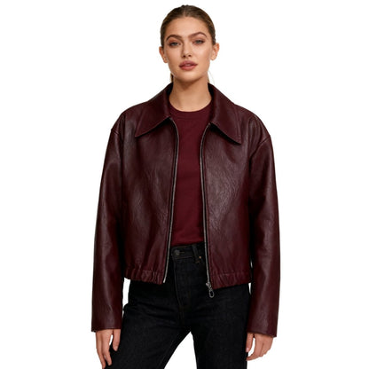 Oversized Cropped Leather Jacket - view 6