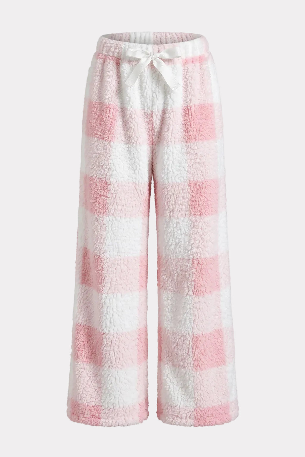 Fleece Lounge Pants with Elastic Waist and Wide Leg - 1
