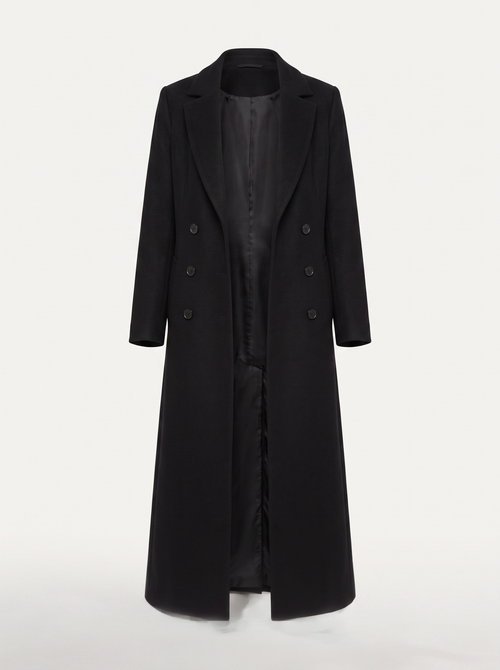 Wool blend long double breasted coat