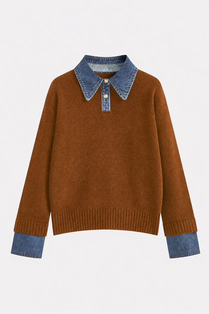 Panel Lapel Relaxed Knit Sweater - view 10
