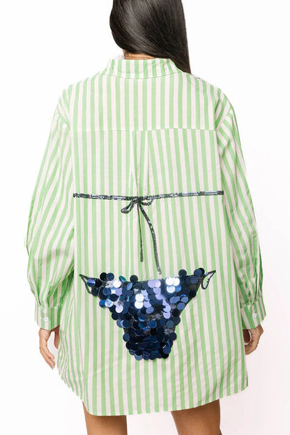 Striped Long-Sleeve Button-Up Tunic - view 8