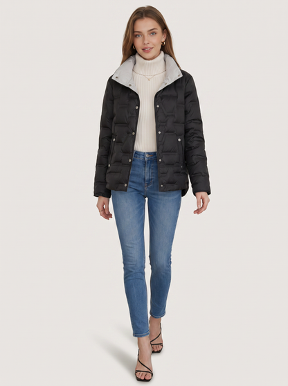 Quilted zip puffer jacket with high funnel neck - view 6