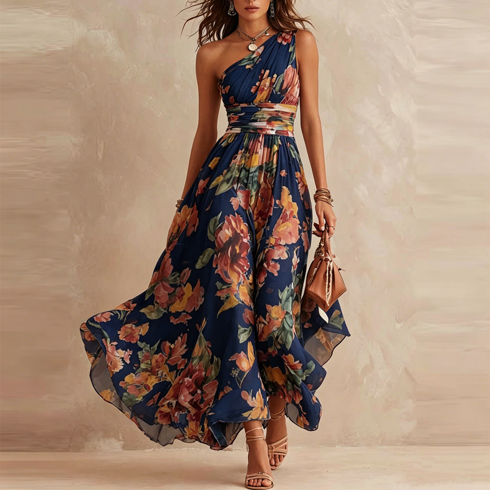 One-Shoulder Watercolor Floral Maxi Dress - view 5