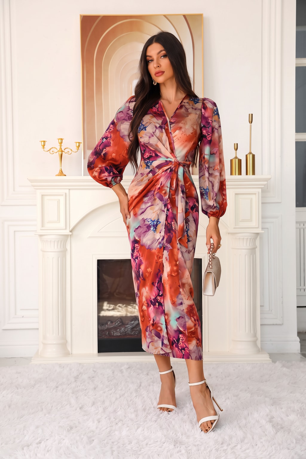 Printed Wrap Midi Dress - 10