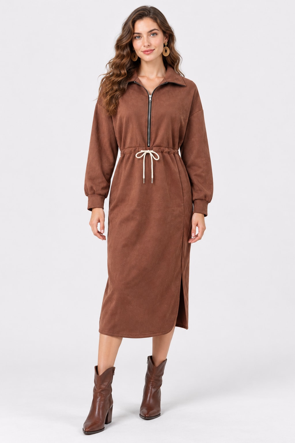 Synthetic Fiber Dress Long Sleeved Retro Casual Style - 2