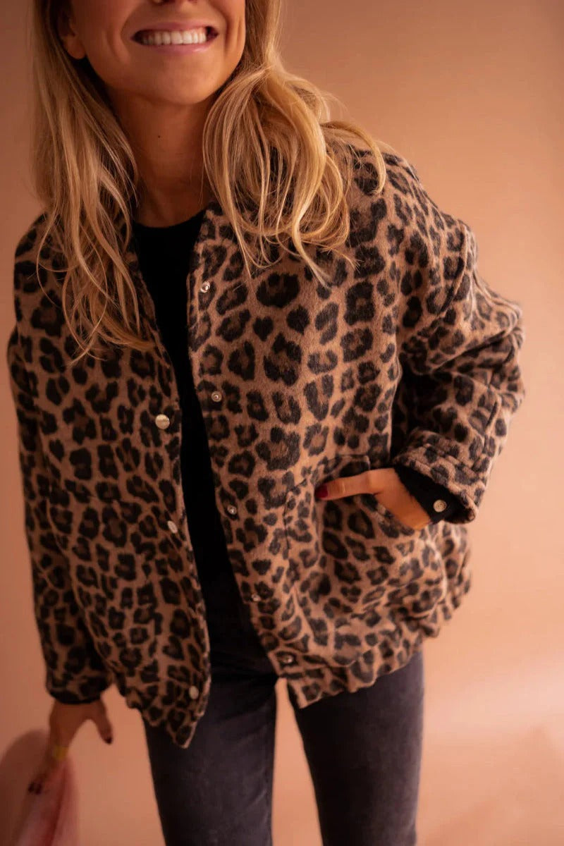 Leopard Print Snap Button Bomber Jacket - view 2