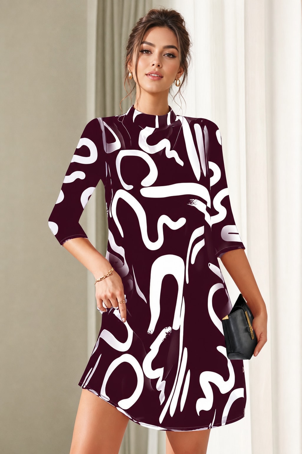 Abstract Print Mini Dress For Day To Night - 8