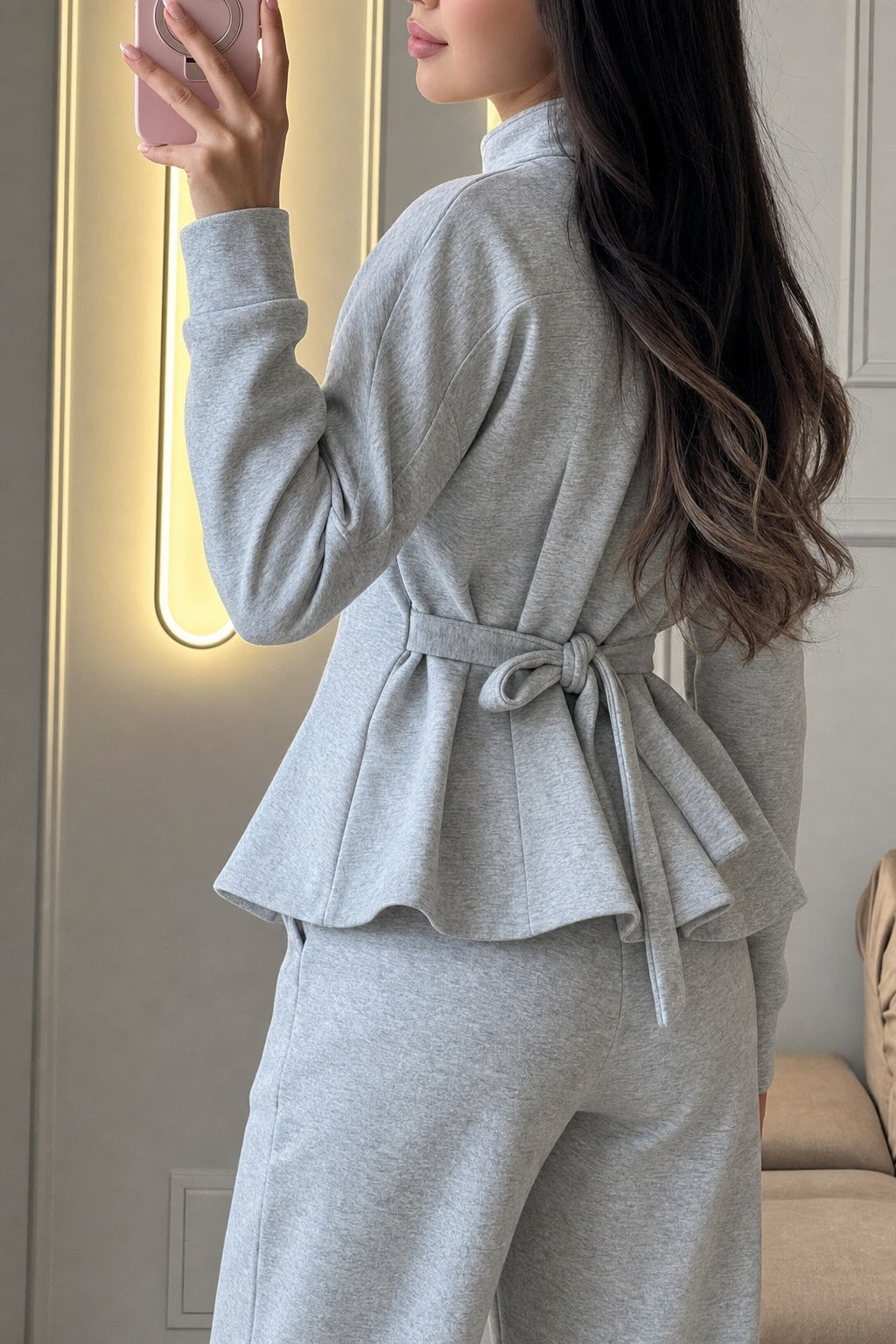 Structured Knit Peplum Jacket Wide-Leg Pants Set - 4