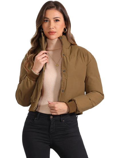 Padded Cropped Bomber Jacket With Stand Collar - view 11