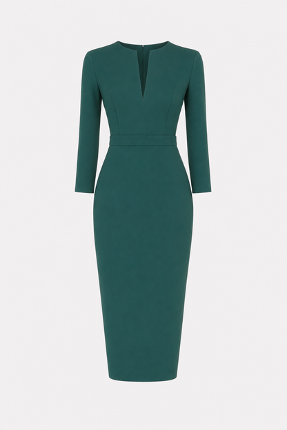 Satin pencil dress with back slit - view 9