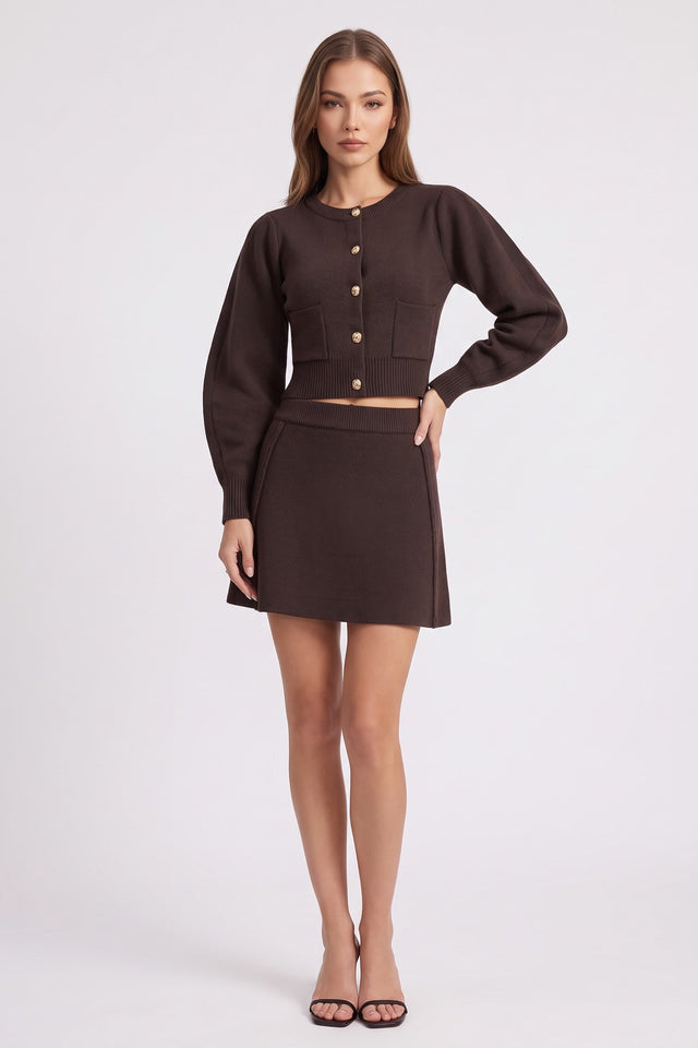 Knit Long Sleeve Top and Skirt Set - 2