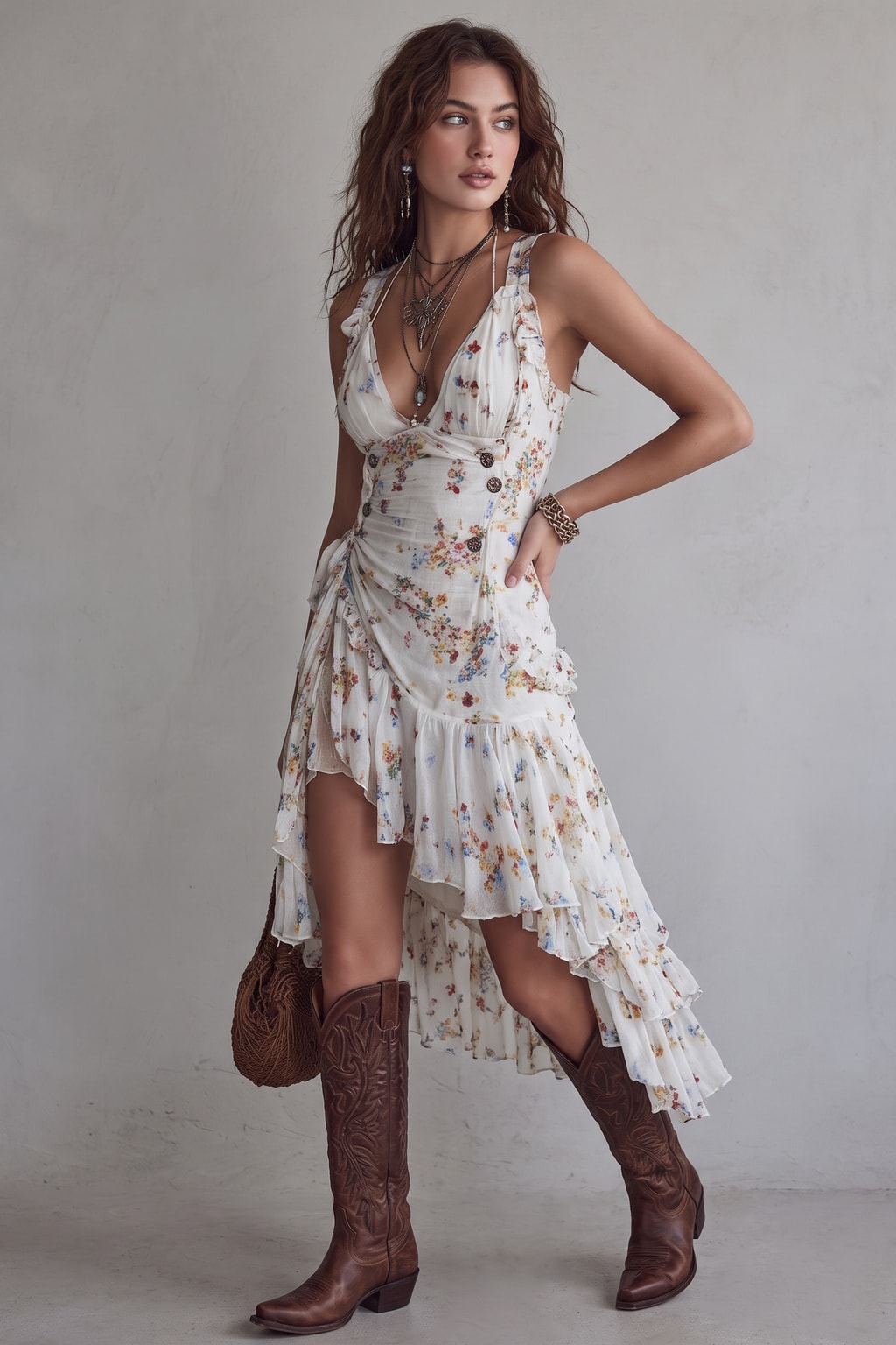 Cotton Mini Dress With Asymmetrical Ruffle Hem - 3
