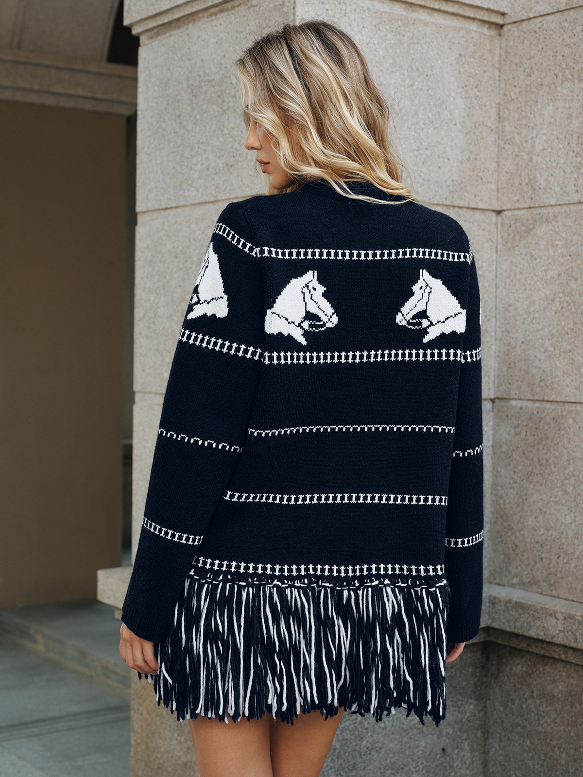Wool blend fringe trim cardigan - view 4