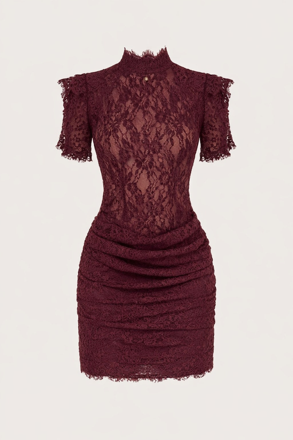 Lace Mini Dress With Ruched Skirt Detail - 1