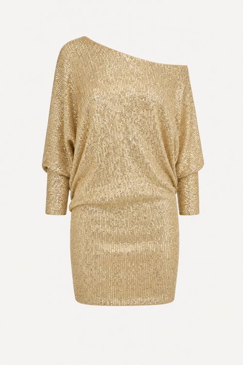 Sequin off-shoulder stretch mini dress