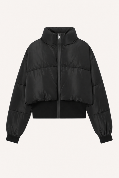 Quilted Padded Crop Jacket With High Neck