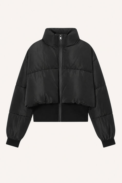Quilted Padded Crop Jacket With High Neck