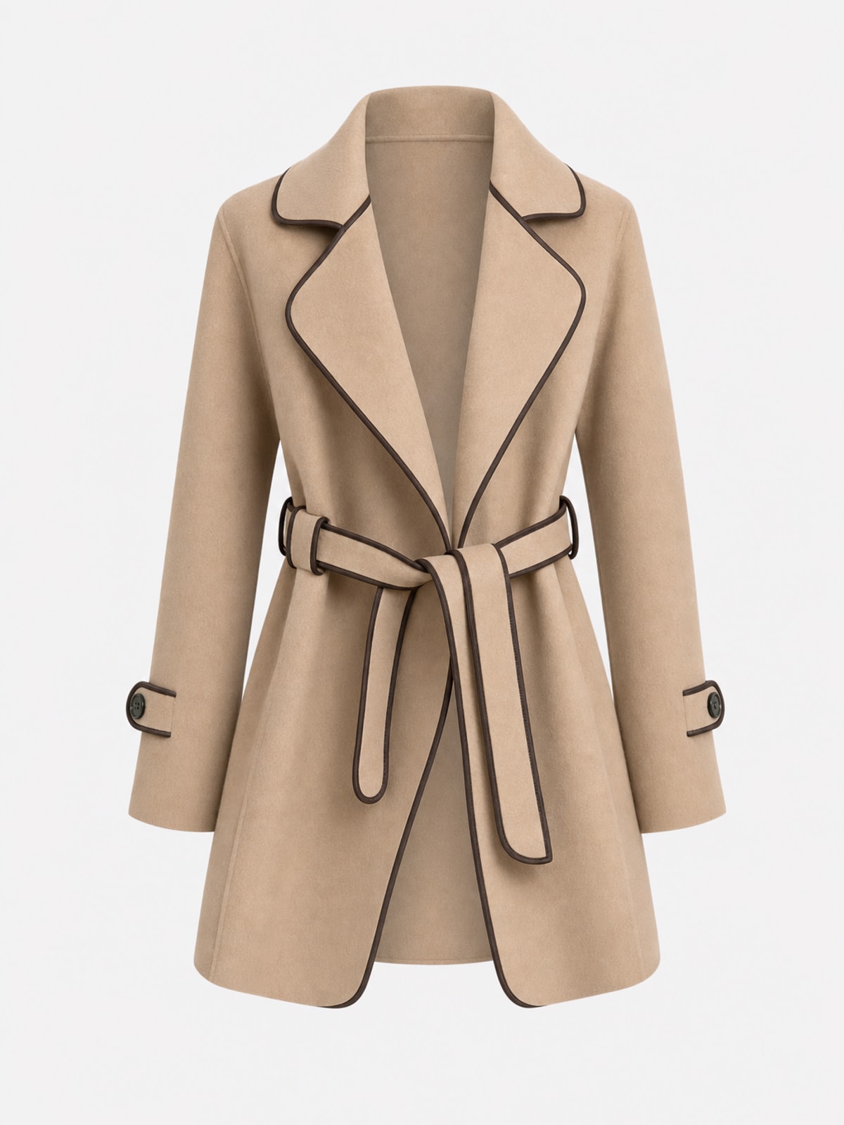 Wool Blend Overcoat With Adjustable Tie Belt - 1