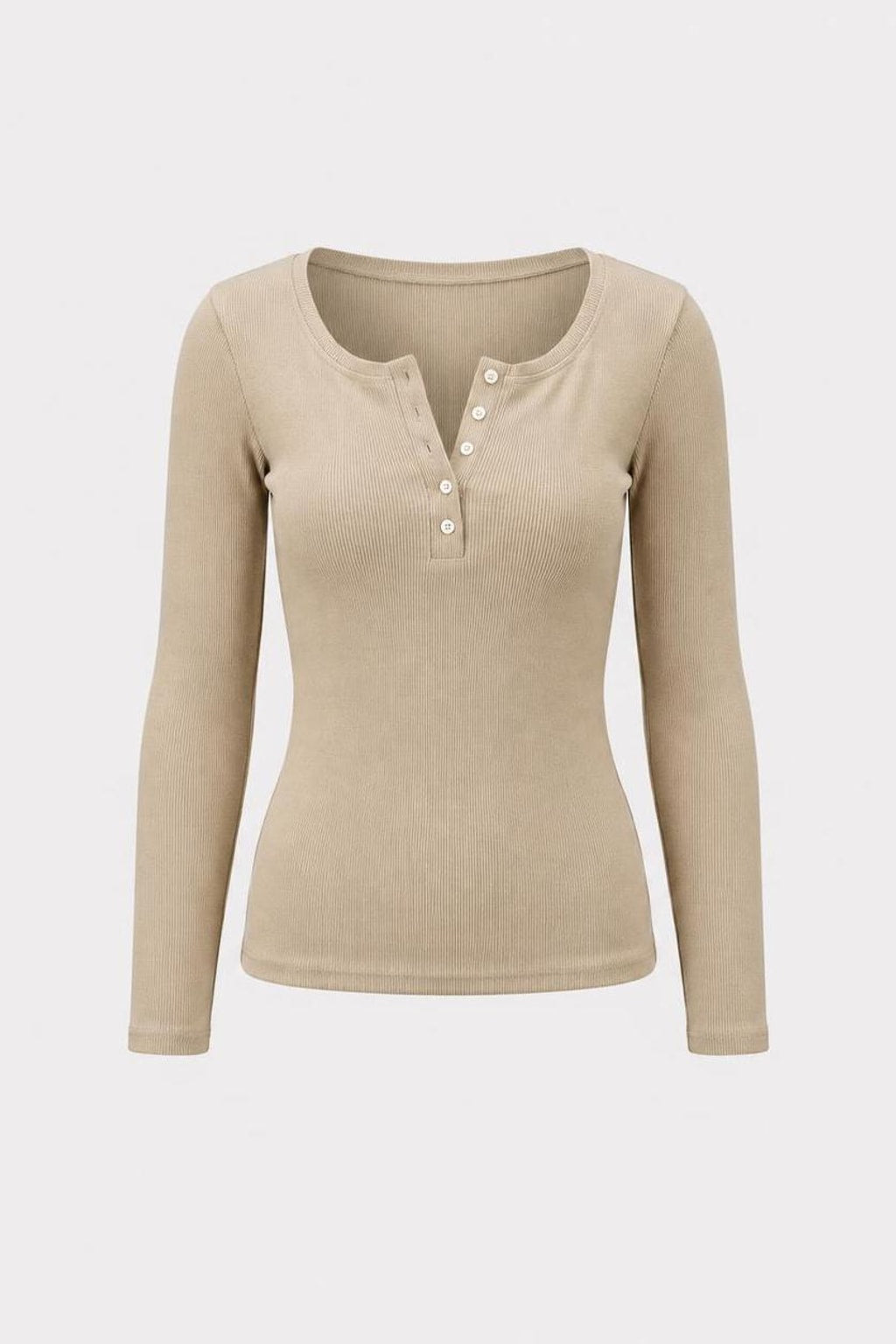 Ribbed Knit Button-Front Long Sleeve Top - 1