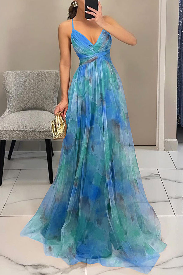 Tulle floral maxi dress with cutout waist - view 11
