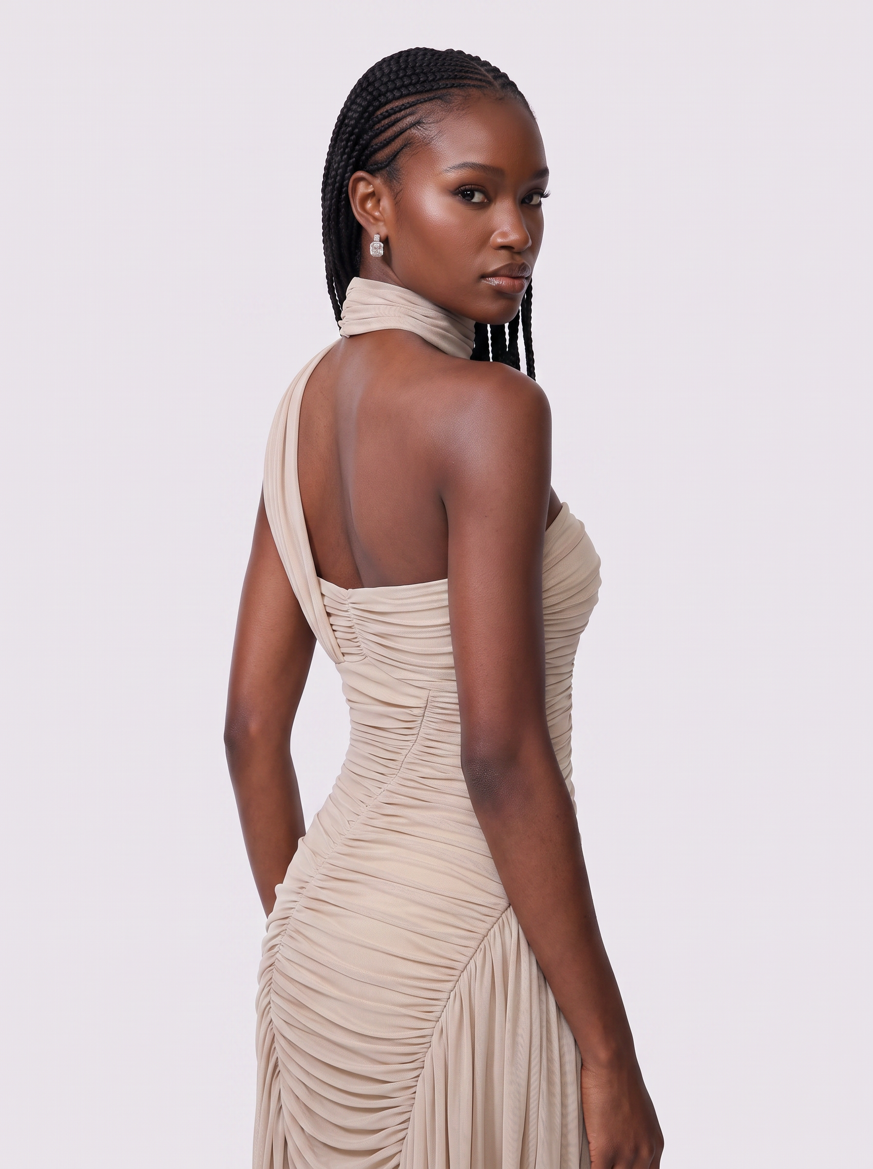 Khaki Mesh Patchwork Backless Mini Dress - view 4