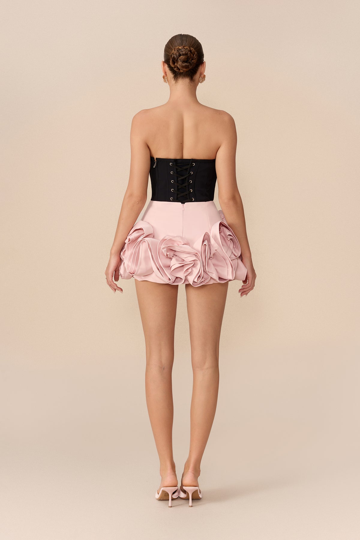 Pink bow-front corset top and floral mini skirt set - view 4