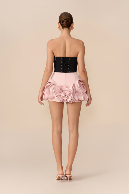 Pink bow-front corset top and floral mini skirt set - view 4