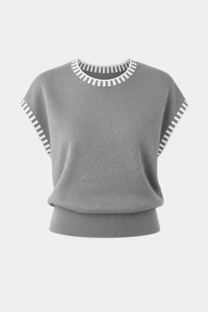 Contrast Trim Cap Sleeve Knit Top - view 11