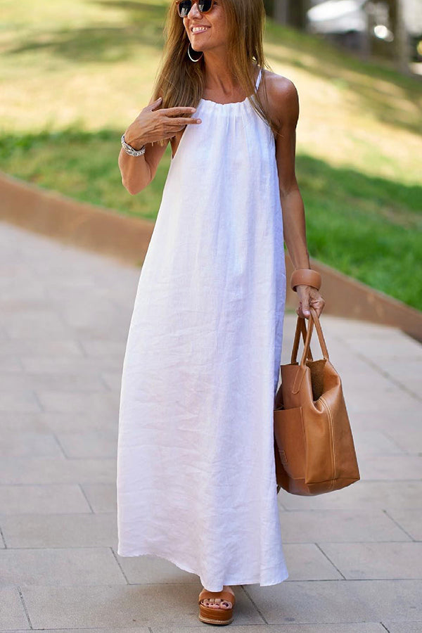 Linen Blend Halter Maxi Dress - view 3