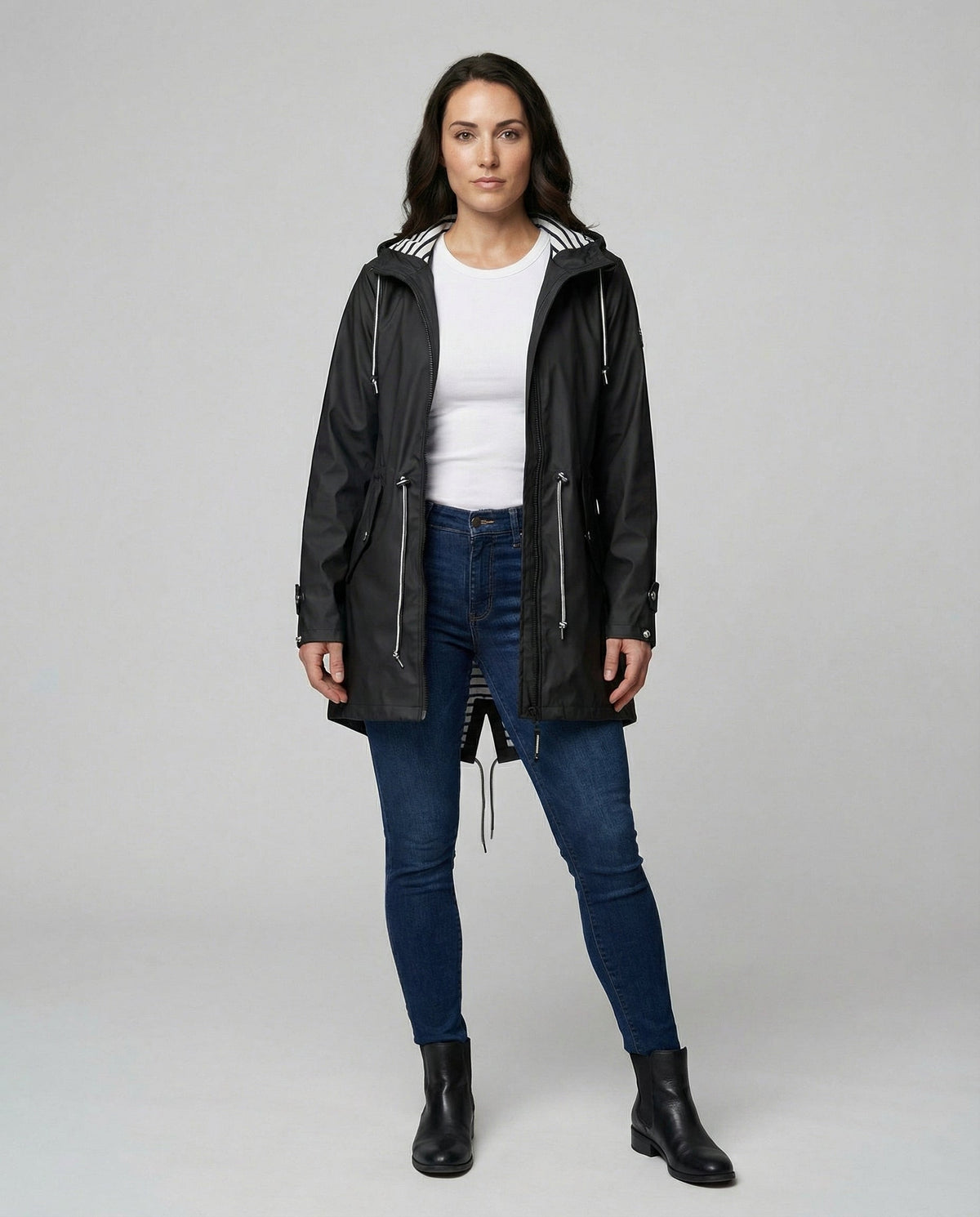Water repellent hooded rain jacket with drawstring waist - view 3